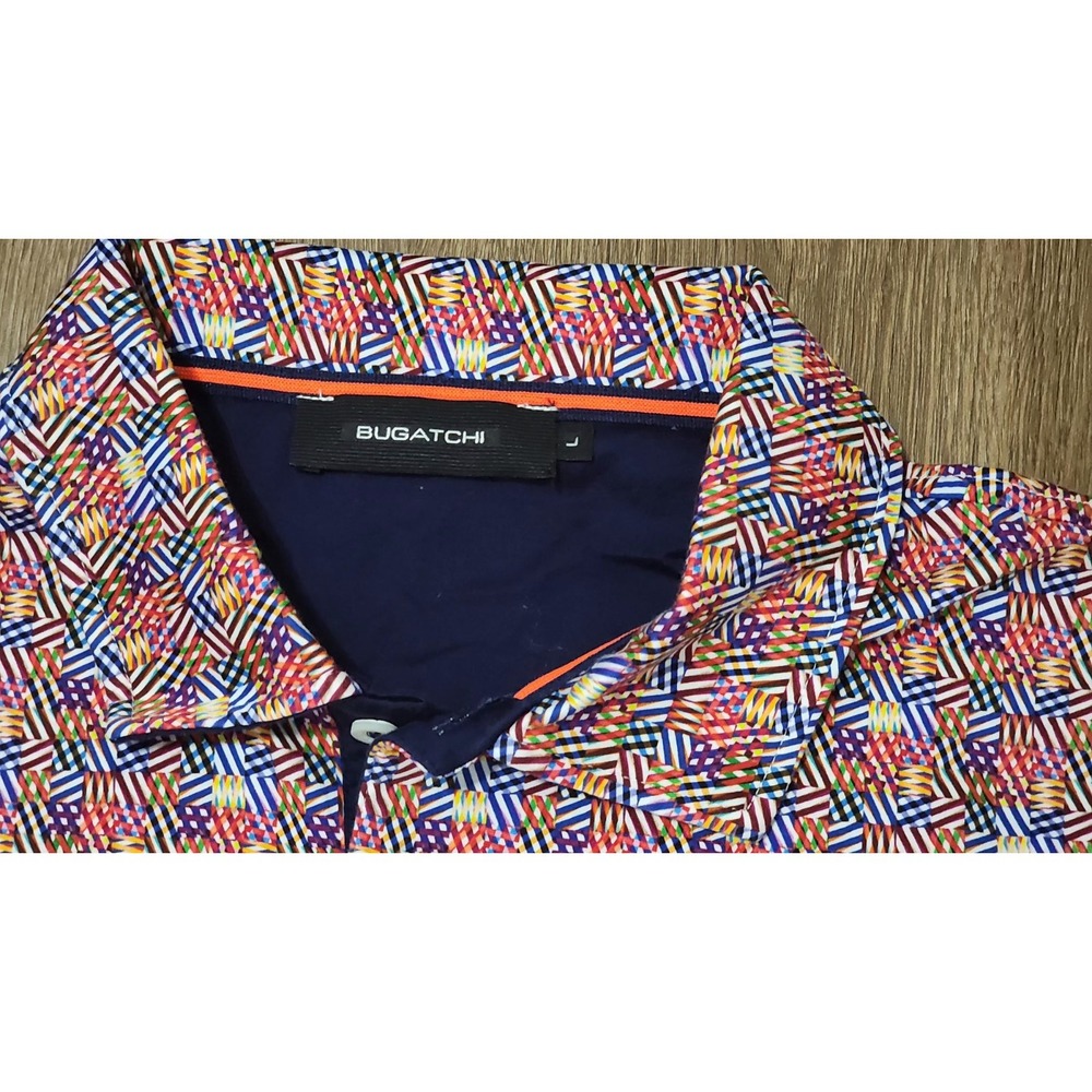 Bugatchi Polo Shirt Mens L Colorful Geometric Short Sleeve Mercerized Cotton - Picture 3 of 12